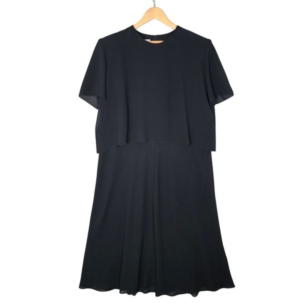Caron II Vintage Black Chiffon Layered Midi Sheath Dress Plus Size 20